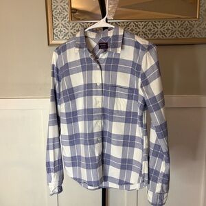 UNTUCKit Women’s Blue White Plaid Button Down Shirt Size 4 Cotton Tencel